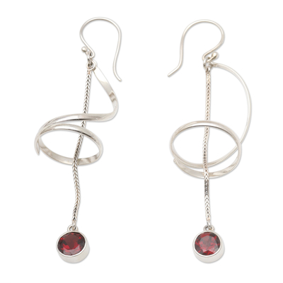 Gemstone dangle earrings, 'Glittering Jewel' - Hand Crafted Amethyst or Garnet Dangle Earrings