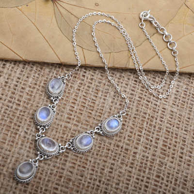 Moonstone pendant necklace, 'Bright Sparkle in Moonlight' - Artisan Made Sterling Silver and Moonstone Pendant Necklace