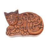 Wood puzzle box, 'Sleepy Cat' - Hand Made Suar Wood Cat Puzzle Box
