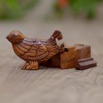 Wood puzzle box, 'Magic Magpie' - Handmade Suar Wood Magpie Puzzle Box