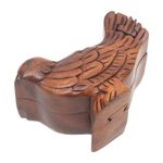 Wood puzzle box, 'Magic Magpie' - Handmade Suar Wood Magpie Puzzle Box