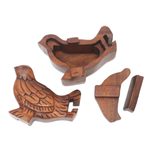 Wood puzzle box, 'Magic Magpie' - Handmade Suar Wood Magpie Puzzle Box