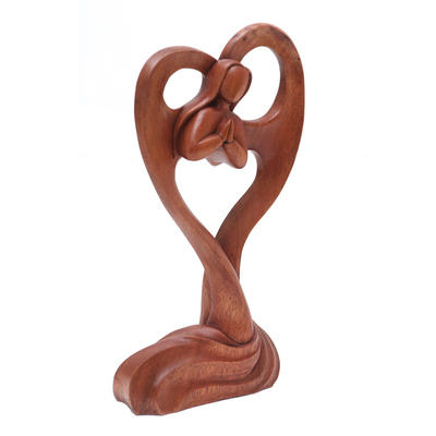 Holzstatuette - Handgefertigte Herzskulptur aus Suarholz