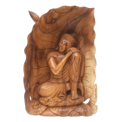Handmade Suar Wood Buddha Sculpture