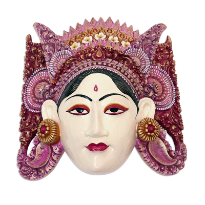 Wood mask, 'Traditional Dance' - Artisan Crafted Balinese Suar Wood Mask