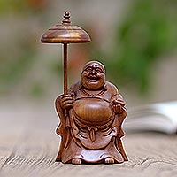 Wood statuette, 'Vesak Day' - Hand Carved Buddha Statuette