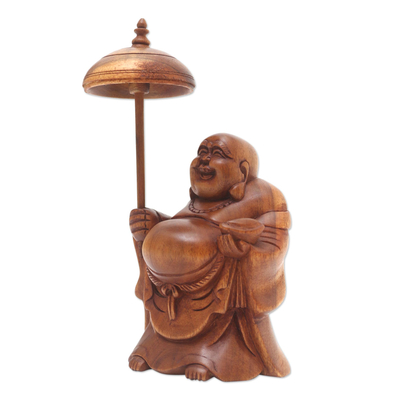 Wood statuette, 'Vesak Day' - Hand Carved Buddha Statuette