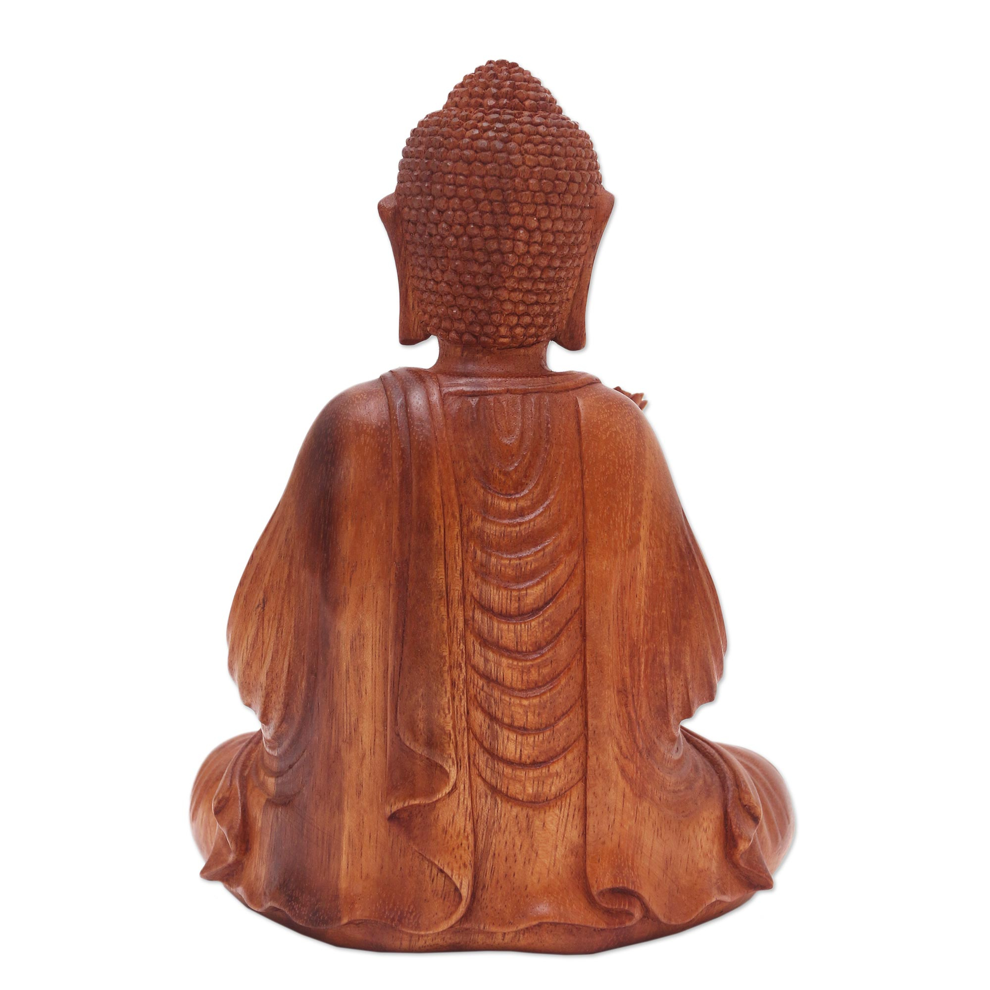 Hand Made Suar Wood Buddha Sculpture - Holy Pitcher | NOVICA