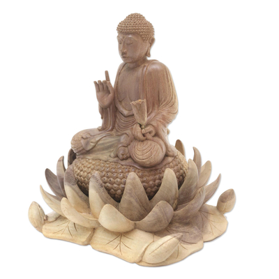 Hibiskus-Holzskulptur - Hibiskusholz-Buddha- und Lotusskulptur
