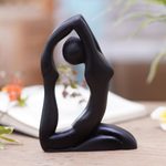 Wood statuette, 'Pigeon Pose' - Suar Wood Figurative Statuette