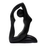 Wood statuette, 'Pigeon Pose' - Suar Wood Figurative Statuette