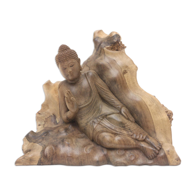 Escultura en madera - Escultura de Buda tallada a mano en madera de suar.