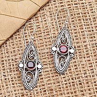 Garnet dangle earrings, 'Red Couple' - Sterling Silver and Garnet Dangle Earrings
