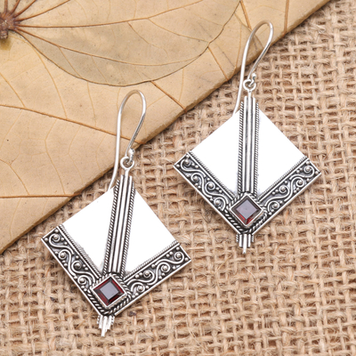 Garnet dangle earrings, 'Floating Kite in Red' - Sterling Silver and Garnet Dangle Earrings