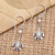 Cultured pearl dangle earrings, 'Swimming Sea Turtle' - Cultured Pearl and Sterling Silver Turtle Earrings