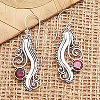 Garnet dangle earrings, 'Favorite Party' - Handcrafted Sterling Silver and Garnet Dangle Earrings
