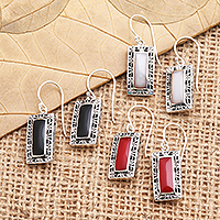 Gemstone dangle earrings, 'Energy and Strength' - Sterling Silver and Gemstone Dangle Earrings