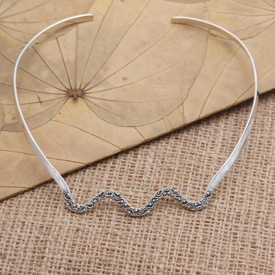 Sterling silver collar necklace, 'Ocean Journey' - Decorative Sterling Silver Collar Necklace