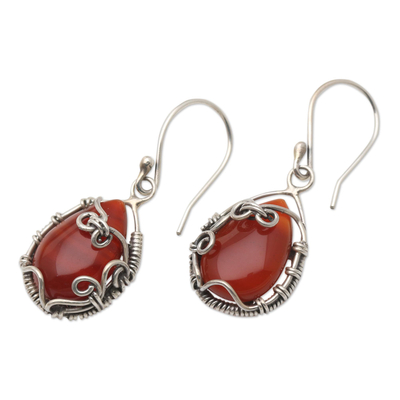Carnelian dangle earrings, 'Sweet Drops' - Sterling Silver and Carnelian Dangle Earrings