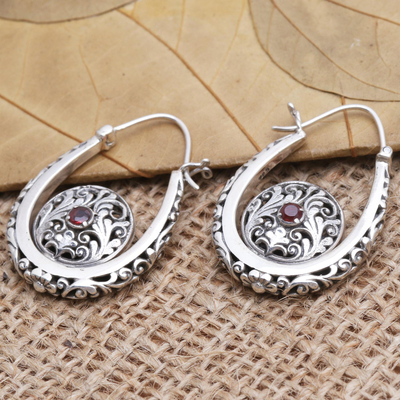 Garnet drop earrings, 'New Flavor' - Handmade Sterling Silver and Garnet Drop Earrings