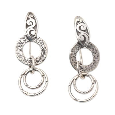 Sterling silver dangle earrings, 'Black Seeds' - Handcrafted Javanese Sterling Silver Dangle Earrings