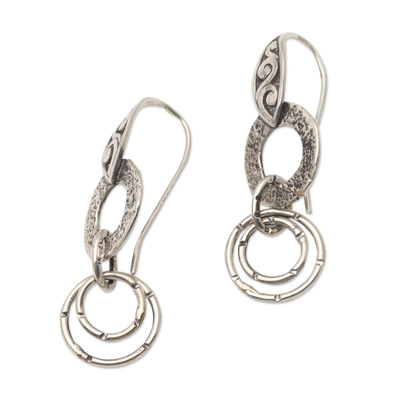 Sterling silver dangle earrings, 'Black Seeds' - Handcrafted Javanese Sterling Silver Dangle Earrings