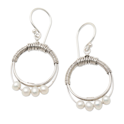 Aretes colgantes de perlas cultivadas - Aretes Artesanales de Plata Esterlina y Perlas Cultivadas
