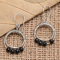 Onyx dangle earrings, 'Eyes of God in Black' - Sterling Silver and Onyx Dangle Earrings