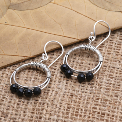 Onyx dangle earrings, 'Eyes of God in Black' - Sterling Silver and Onyx Dangle Earrings