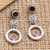 Garnet dangle earrings, 'Red Bamboo' - Sterling Silver and Garnet Javanese Dangle Earrings
