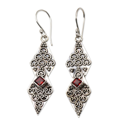 Hand Crafted Sterling Silver and Garnet Dangle Earrings