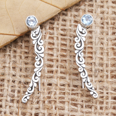 Blue topaz drop earrings, 'Batur Gardens' - Blue Topaz and Sterling Silver Drop Earrings