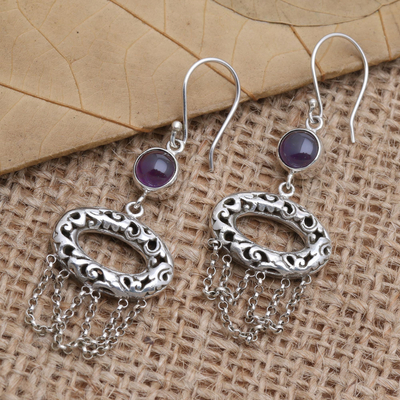 Amethyst dangle earrings, 'Buyan Lake in Purple' - Hand Made Sterling Silver and Amethyst Dangle Earrings