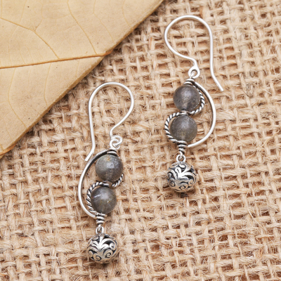 Labradorite dangle earrings, 'Chinese Lanterns' - Labradorite and Sterling Silver Dangle Earrings