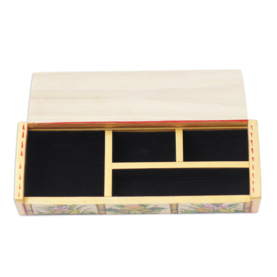 Hand-painted crocodile wood jewelry box, 'Sumatra Elephants' - Hand-Painted Crocodile Wood Elephant Jewelry Box