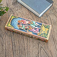 Hand-painted crocodile wood Jewellery box, 'Rama and Sita's Love' - Hand-Painted Rama and Sita Jewellery Box
