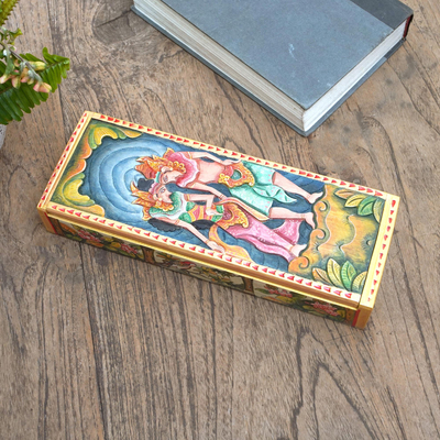 Hand-painted crocodile wood jewelry box, 'Rama and Sita's Love' - Hand-Painted Rama and Sita Jewelry Box