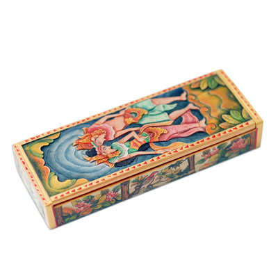 Joyero de madera de cocodrilo pintado a mano - Joyero Rama y Sita pintado a mano