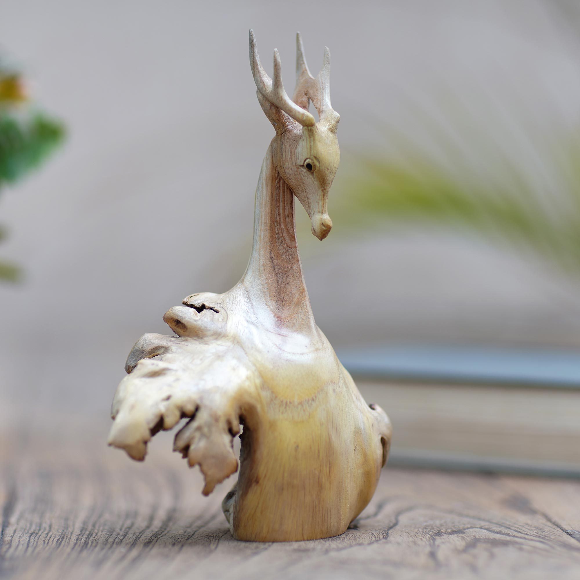 Hand Carved Benalu Wood Deer Statuette Menjangan NOVICA