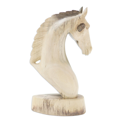 Hibiscus wood statuette, 'Horse Guard' - Handmade Hibiscus Wood Horse Head Statuette