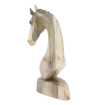 Hibiscus wood statuette, 'Horse Guard' - Handmade Hibiscus Wood Horse Head Statuette