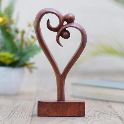 Wood statuette, 'Love Dancing' - Artisan Crafted Suar Wood Sculpture