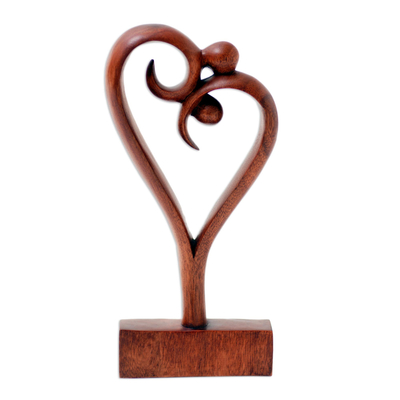 Wood statuette, 'Love Dancing' - Artisan Crafted Suar Wood Sculpture