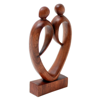 Wood statuette, 'Unmatched' - Artisan Made Suar Wood Figure Sculpture