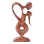 Wood statuette, 'Downpour' - Hand Made Suar Wood Figure Sculpture