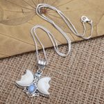 Blue topaz and rainbow moonstone pendant necklace, 'Sweet Crescent' - Blue Topaz and Sterling Silver Crescent Moon Necklace