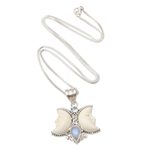 Blue topaz and rainbow moonstone pendant necklace, 'Sweet Crescent' - Blue Topaz and Sterling Silver Crescent Moon Necklace