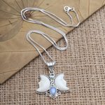 Blue topaz and rainbow moonstone pendant necklace, 'Sweet Crescent' - Blue Topaz and Sterling Silver Crescent Moon Necklace
