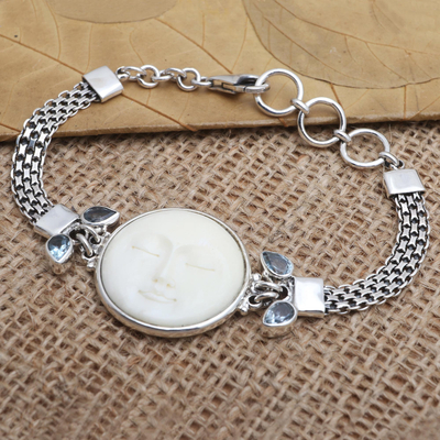 Blautopas-Anhängerarmband - Armband mit Mondmotiv aus Blautopas und Sterlingsilber