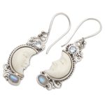 Blue topaz and rainbow moonstone dangle earrings, 'Blue Light' - Hand Crafted Blue Topaz and Rainbow Moonstone Earrings